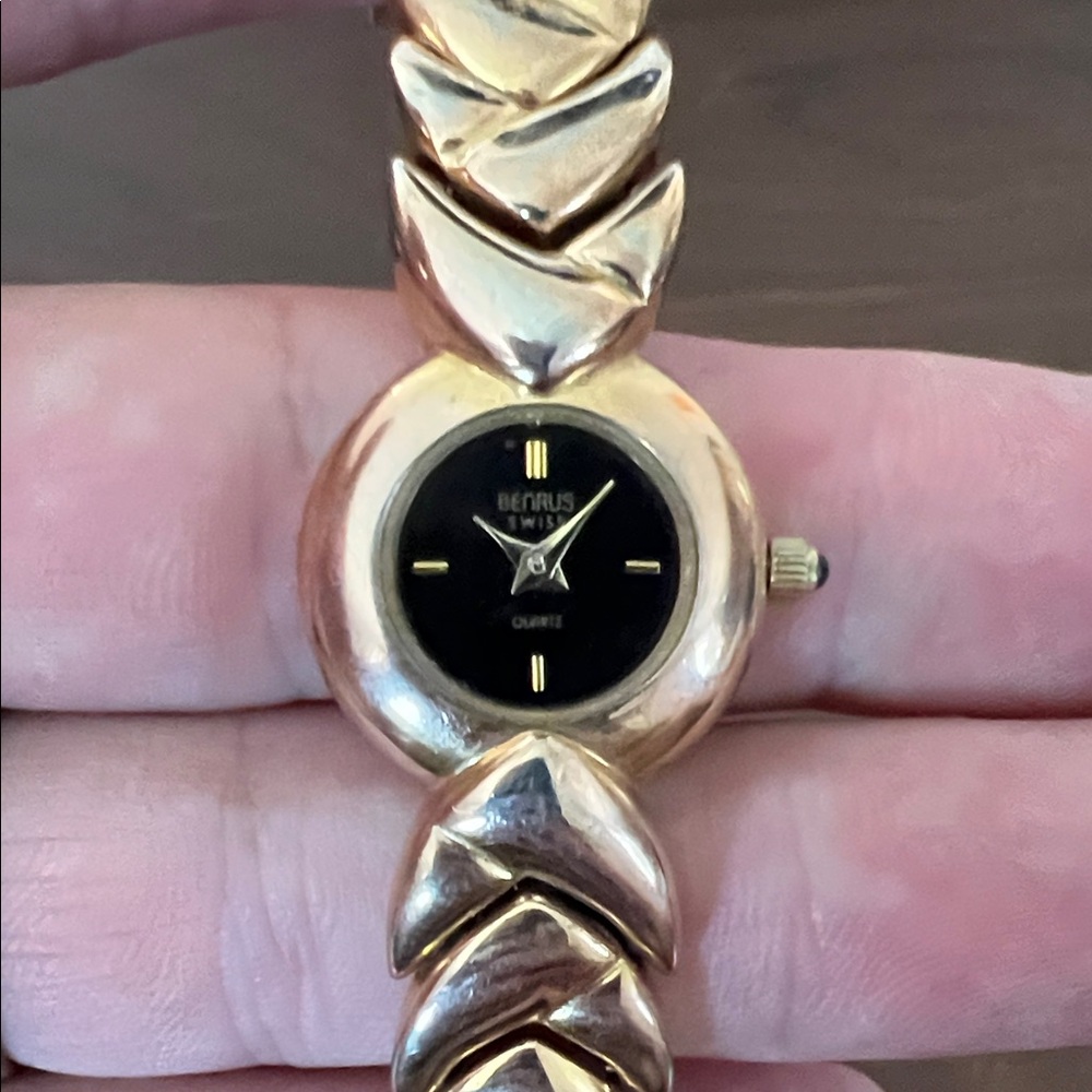 Women's Gold Benrus Watch with Black Dial